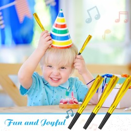 LCPQMZGH 48 Pcs Gold Noise Makers Glitter Metallic Fringed Noise Makers Horns for Baby Shower, Kids Birthday, Wedding Party, New Year Party Favor