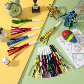 LCPQMZGH 48 Pcs Gold Noise Makers Glitter Metallic Fringed Noise Makers Horns for Baby Shower, Kids Birthday, Wedding Party, New Year Party Favor