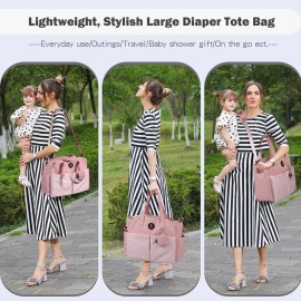 SUPROMOMI Diaper Tote: Large Baby Bag for Boy Girl,Shoulder Mommy Bag Can Make Twins and 2 Kids Nappy Package Mom Hospital Use Pink