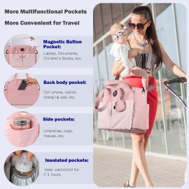 SUPROMOMI Diaper Tote: Large Baby Bag for Boy Girl,Shoulder Mommy Bag Can Make Twins and 2 Kids Nappy Package Mom Hospital Use Pink
