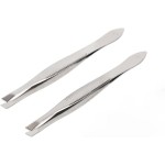2Pcs Silver Stainless Steel Eyebrow Tweezer Eyebrow Trimmer Shaper Facial Hair Remover Puller Slanted Tip Makeup Beauty Tools Practical Design Hair Removal Tweezers