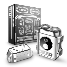 Electric Razor for Men, All Metal Body, Magnetic Shaving Head, Powerful motors, Sharp blades, Full Body Washing, Type-C Quick Charging, LED Display, Mini Cordless Rotary Shaver, Easy to travel, Silver