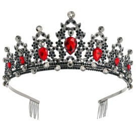 JOYRUBY Black Red Elegant Princess Crown Tiara for Women, Black Swan Crystal Headpiece for Bride, Girls, Halloween, Prom, Homecoming, Pageant