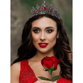 JOYRUBY Black Red Elegant Princess Crown Tiara for Women, Black Swan Crystal Headpiece for Bride, Girls, Halloween, Prom, Homecoming, Pageant
