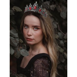 JOYRUBY Black Red Elegant Princess Crown Tiara for Women, Black Swan Crystal Headpiece for Bride, Girls, Halloween, Prom, Homecoming, Pageant