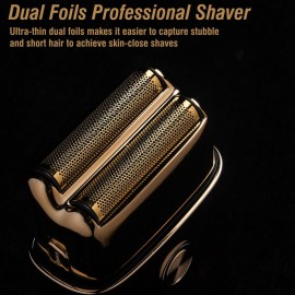 Electric Foil Shavers for Men Barbers - Dual Foils Shaver for Bald Head, Fades, Hairline with Gold Titanium Foil Cutters - Precise Face Razors for Clean Beard Stubble Shaving Type-C Rechargeable