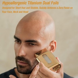 Electric Foil Shavers for Men Barbers - Dual Foils Shaver for Bald Head, Fades, Hairline with Gold Titanium Foil Cutters - Precise Face Razors for Clean Beard Stubble Shaving Type-C Rechargeable