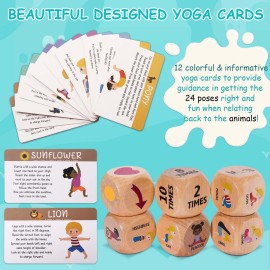 Garybank Kids Yoga Dice With 12 Yoga Cards, 20 Breathing Exercise Cards - Calm Down Corner Supplies, Solo or Group Fun Exercise Game, Workout Equipment, Christmas Gifts