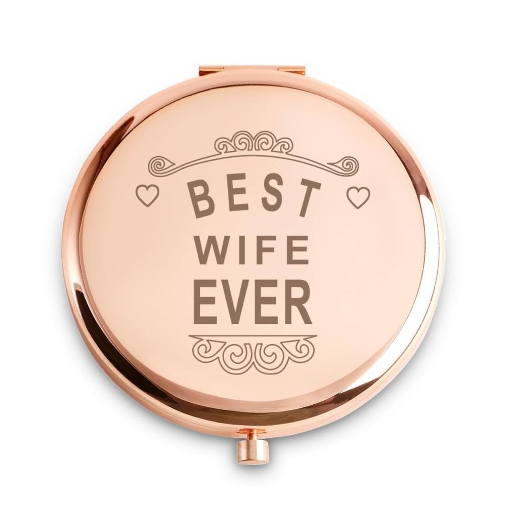 Wife Gifts from Husband, Personalized Compact Mirror, Unique Mothers Day Birthday Gifts for Wife, Best Wife Ever Gifts, Romantic Anniversary Present for Her