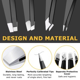 Boloye Tweezers Set, 4Pcs Eyebrow Tweezers and an Eyebrow Brush with an Metal Case, Professional Stainless Steel for Men & Women, Precision for Facial Hair, Splinter and Ingrown Hair Removal Boloye Tweezers Set, 4Pcs Eyebrow Tweezers and an Eyebrow Brush with an Metal Case, Professional Stainless Steel for Men & Women, Precision for Facial Hair, Splinter and Ingrown Hair Removal
