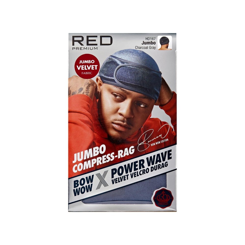 Red by Kiss Premium Bow Wow X Power Wave Durag, 360 Wave Compression Cap for Men & Women, Adjustable Hook-&-Loop Strap, Stylish & Durable, for Locs, Braids, Finger Waves (Jumbo Velvet, Charcoal Gray)