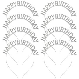 inSowni 8 Pack Sparkling Rhinestone Silver Metal Happy Birthday Headbands Hair Crowns Tiaras Bands Hoops Birthday Party Hair Accessories for Toddlers Girls Kids Teens Women