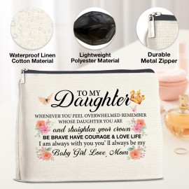 YeleY Daughter Gifts From Mom, Gift for Daughter From Mom, to My Daughter Makeup Bag, Daughter Gift for Christmas Graduation, Daughter Cosmetic Bag