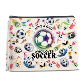 YeleY Soccer Lovers Gifts Makeup Bag Gift Soccer Gifts for Soccer Players Team Fans Just a Girl Who Loves Soccer Cosmetic Makeup Bag