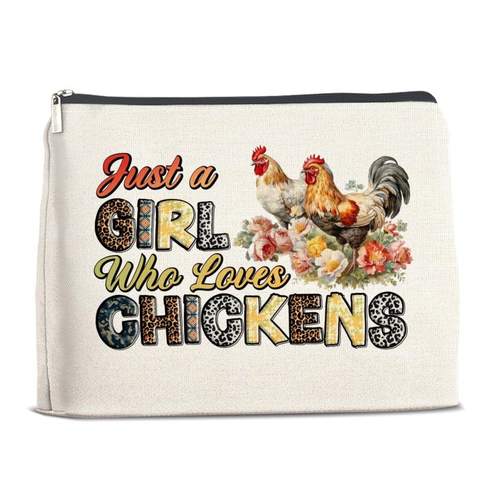 YeleY Funny Chicken Gifts for Chicken Lovers, Chicken Themed Makeup Bag Gift for Teens Girls Women Friends, Chicken Lady Gift Cosmetic Bag, Just a Girl Who Loves Chickens