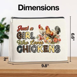 YeleY Funny Chicken Gifts for Chicken Lovers, Chicken Themed Makeup Bag Gift for Teens Girls Women Friends, Chicken Lady Gift Cosmetic Bag, Just a Girl Who Loves Chickens