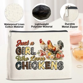 YeleY Funny Chicken Gifts for Chicken Lovers, Chicken Themed Makeup Bag Gift for Teens Girls Women Friends, Chicken Lady Gift Cosmetic Bag, Just a Girl Who Loves Chickens
