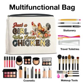 YeleY Funny Chicken Gifts for Chicken Lovers, Chicken Themed Makeup Bag Gift for Teens Girls Women Friends, Chicken Lady Gift Cosmetic Bag, Just a Girl Who Loves Chickens