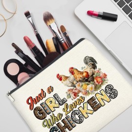 YeleY Funny Chicken Gifts for Chicken Lovers, Chicken Themed Makeup Bag Gift for Teens Girls Women Friends, Chicken Lady Gift Cosmetic Bag, Just a Girl Who Loves Chickens