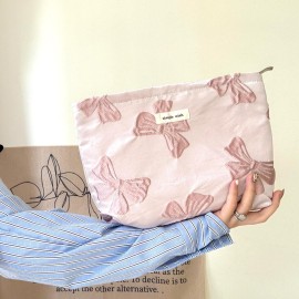 Sminra Makeup Bag Cosmetic bags Canvas Zipper Pouch for Women, Cute Coquette Large Preppy Pencil Purse Toiletry Bag Organizer Travel accessories (Medium Pink Bow, Large)