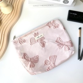 Sminra Makeup Bag Cosmetic bags Canvas Zipper Pouch for Women, Cute Coquette Large Preppy Pencil Purse Toiletry Bag Organizer Travel accessories (Medium Pink Bow, Large)
