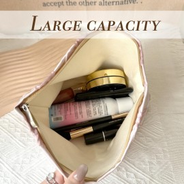 Sminra Makeup Bag Cosmetic bags Canvas Zipper Pouch for Women, Cute Coquette Large Preppy Pencil Purse Toiletry Bag Organizer Travel accessories (Medium Pink Bow, Large)