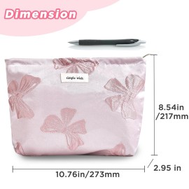 Sminra Makeup Bag Cosmetic bags Canvas Zipper Pouch for Women, Cute Coquette Large Preppy Pencil Purse Toiletry Bag Organizer Travel accessories (Medium Pink Bow, Large)