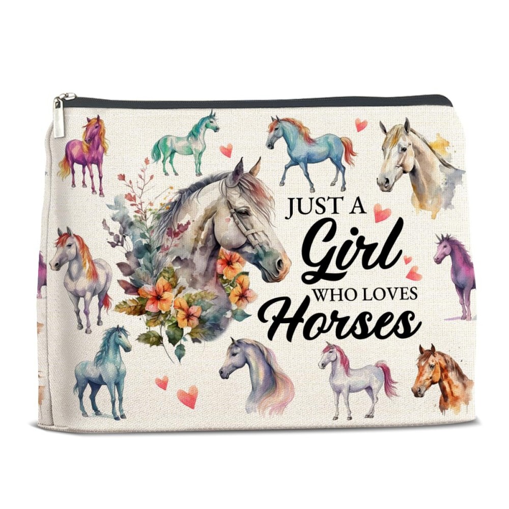 YeleY Funny Horses Gifts for Women Girls Horses Lover Gift Makeup Bag for Teens Girls Women Friends Sister BFF Just a Girl Who Loves Horses Cosmetic Bag