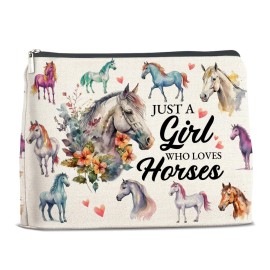 YeleY Funny Horses Gifts for Women Girls Horses Lover Gift Makeup Bag for Teens Girls Women Friends Sister BFF Just a Girl Who Loves Horses Cosmetic Bag