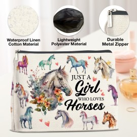 YeleY Funny Horses Gifts for Women Girls Horses Lover Gift Makeup Bag for Teens Girls Women Friends Sister BFF Just a Girl Who Loves Horses Cosmetic Bag