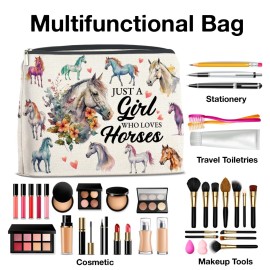 YeleY Funny Horses Gifts for Women Girls Horses Lover Gift Makeup Bag for Teens Girls Women Friends Sister BFF Just a Girl Who Loves Horses Cosmetic Bag