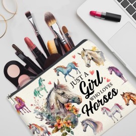 YeleY Funny Horses Gifts for Women Girls Horses Lover Gift Makeup Bag for Teens Girls Women Friends Sister BFF Just a Girl Who Loves Horses Cosmetic Bag