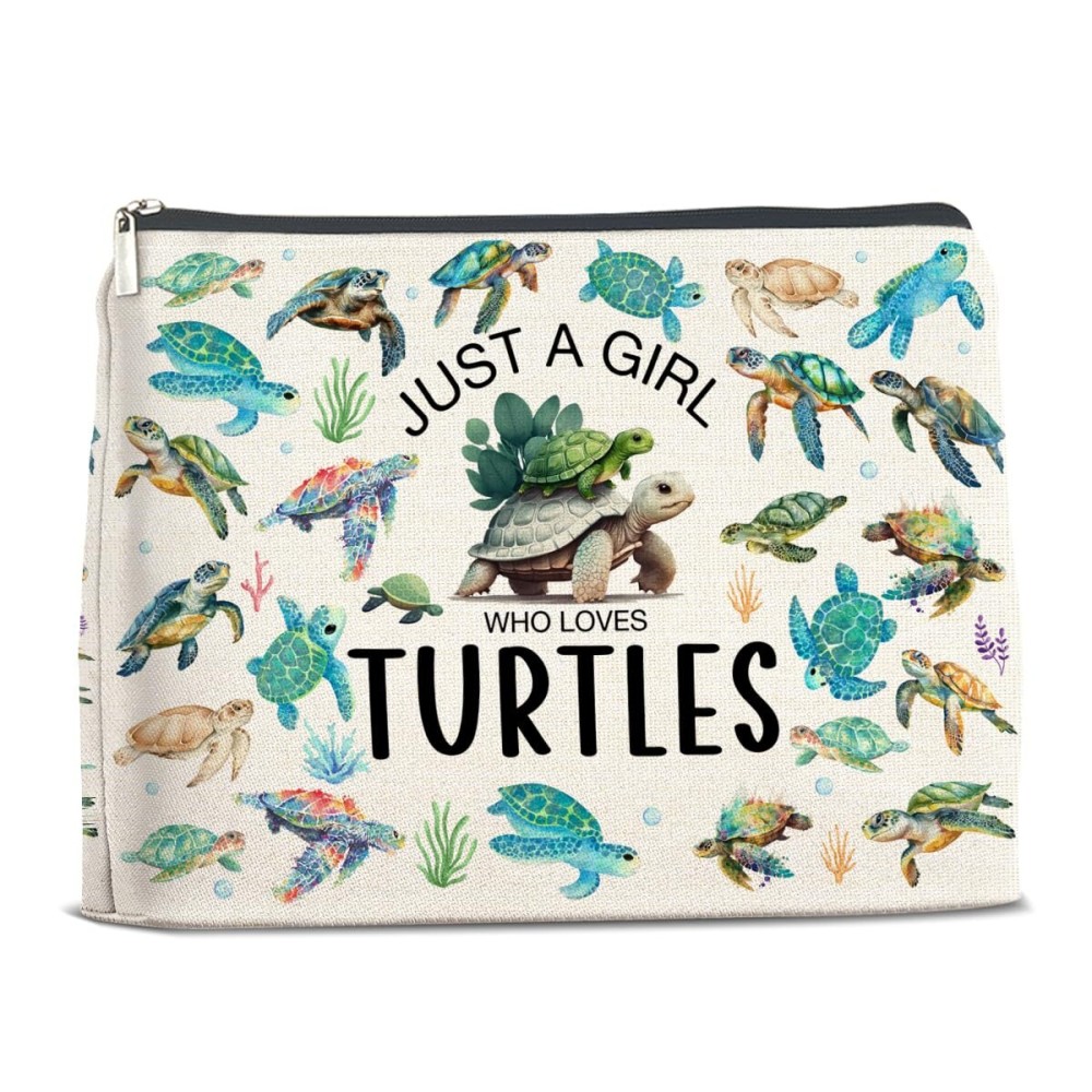 YeleY Turtle Lovers Gifts, Funny Turtle Gifts Makeup Bag, Sea Turtle Gifts Cosmetic Makeup Bag, Just a Girl Who Loves Turtles Zipper Pouch