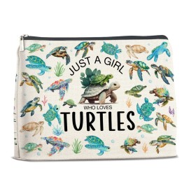 YeleY Turtle Lovers Gifts, Funny Turtle Gifts Makeup Bag, Sea Turtle Gifts Cosmetic Makeup Bag, Just a Girl Who Loves Turtles Zipper Pouch