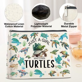 YeleY Turtle Lovers Gifts, Funny Turtle Gifts Makeup Bag, Sea Turtle Gifts Cosmetic Makeup Bag, Just a Girl Who Loves Turtles Zipper Pouch