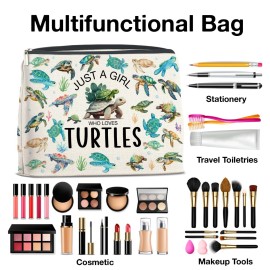 YeleY Turtle Lovers Gifts, Funny Turtle Gifts Makeup Bag, Sea Turtle Gifts Cosmetic Makeup Bag, Just a Girl Who Loves Turtles Zipper Pouch