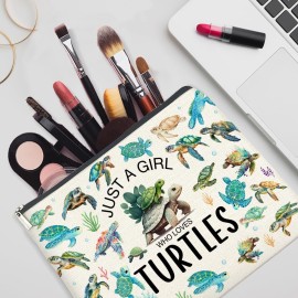 YeleY Turtle Lovers Gifts, Funny Turtle Gifts Makeup Bag, Sea Turtle Gifts Cosmetic Makeup Bag, Just a Girl Who Loves Turtles Zipper Pouch