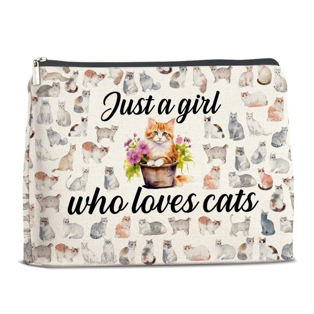 YeleY Cat Lover Gift Makeup Bag Cat Gifts for Cat Mom Cat Owner Just a Girl Who Loves Cat Cosmetic Makeup Bag Gift for Teen Girls Sister BFF Bestie Daughter