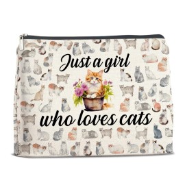 YeleY Cat Lover Gift Makeup Bag Cat Gifts for Cat Mom Cat Owner Just a Girl Who Loves Cat Cosmetic Makeup Bag Gift for Teen Girls Sister BFF Bestie Daughter