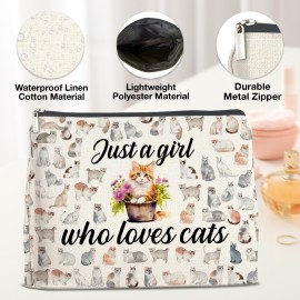 YeleY Cat Lover Gift Makeup Bag Cat Gifts for Cat Mom Cat Owner Just a Girl Who Loves Cat Cosmetic Makeup Bag Gift for Teen Girls Sister BFF Bestie Daughter