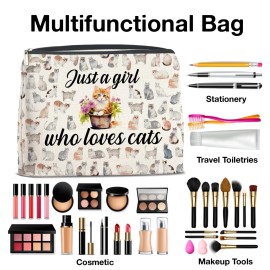 YeleY Cat Lover Gift Makeup Bag Cat Gifts for Cat Mom Cat Owner Just a Girl Who Loves Cat Cosmetic Makeup Bag Gift for Teen Girls Sister BFF Bestie Daughter