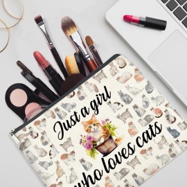 YeleY Cat Lover Gift Makeup Bag Cat Gifts for Cat Mom Cat Owner Just a Girl Who Loves Cat Cosmetic Makeup Bag Gift for Teen Girls Sister BFF Bestie Daughter