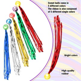 Leyndo 200 Pcs Comet Balls Rubber Bouncy Balls Bulk with Colorful Streamers Mini Ball with Tail for Birthday Party Favors Piata Goodie Bag Stuffers, Assorted Colors