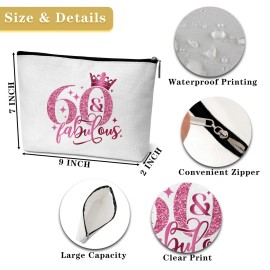 GREOXG 60th Birthday Gift, Pink Fabulous Makeup Bag for Women, Sisters, Moms, Friends - B14