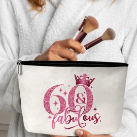GREOXG 60th Birthday Gift, Pink Fabulous Makeup Bag for Women, Sisters, Moms, Friends - B14