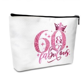 GREOXG 60th Birthday Gift, Pink Fabulous Makeup Bag for Women, Sisters, Moms, Friends - B14
