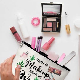 GREOXG Funny Leaf Makeup Bag, Might Be Makeup Might Be Weed Cosmetic Bag, Gift for Women Friends Girls Sisters Mom Birthday Graduation Christmas-B02