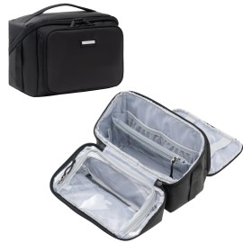 Everfun Compact Toiletry Bag for Men and Women Traveling, Wide Open Shaving Dopp Kit, Water Resistant Makeup Organizer Hygiene Bag with Wet Dry Compartment - Black, Small