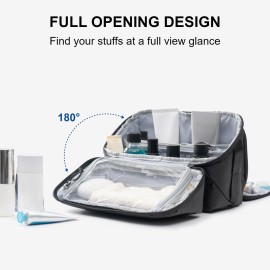 Everfun Compact Toiletry Bag for Men and Women Traveling, Wide Open Shaving Dopp Kit, Water Resistant Makeup Organizer Hygiene Bag with Wet Dry Compartment - Black, Small