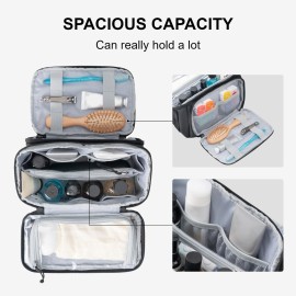 Everfun Compact Toiletry Bag for Men and Women Traveling, Wide Open Shaving Dopp Kit, Water Resistant Makeup Organizer Hygiene Bag with Wet Dry Compartment - Black, Small